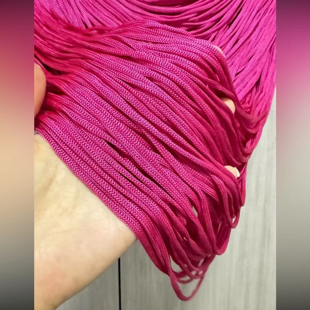 Asymmetrical Draped Fringe Skirt in Hot Pink